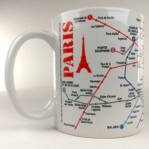 French Made Paris Metro Map Mug 12 Ounce Ceramic Mug Made in France VTG 90s